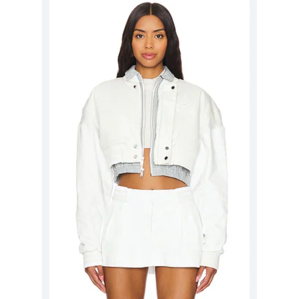 Revolve Nike Canvas Destroyer Jacket in Phantom & Summit White Cropped Sz Large